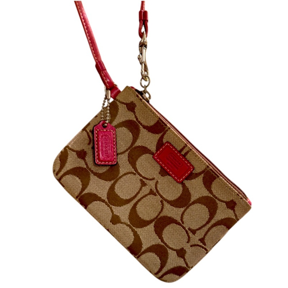 Coach Tan and Pink Signature Clutch Wristlet Tiny Bag Travel Y2K ⭐️⭐️⭐️⭐️⭐️ - Picture 5 of 10